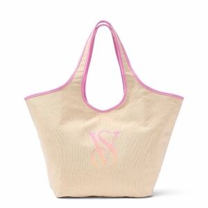 Victoria's Secret Pink Trim Beige Canvas Tote
